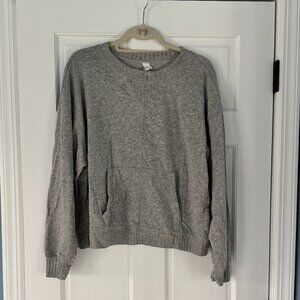 Gray Crewneck Sweatshirt Pullover Casual Cozy Kangaroo Pocket Size L